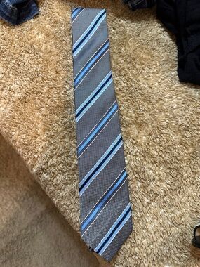 Boss Navy and Light Blue Diagonal Stripe Silk Tie